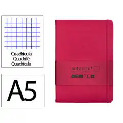 Material CUADERNO CON GOMILLA ANTARTIK NOTES TAPA DURA A5 HOJAS CUADRICULA BURDEOS 100 HOJAS 80 GR FSC TW56 170023