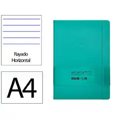 Material CUADERNO CON GOMILLA ANTARTIK NOTES TAPA DURA A4 HOJAS RAYAS TURQUESA 100 HOJAS 80 GR FSC TW63 170030