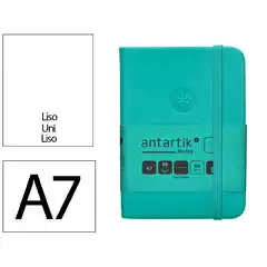 Material CUADERNO CON GOMILLA ANTARTIK NOTES TAPA DURA A7 HOJAS LISAS TURQUESA 80 HOJAS 80 GR FSC TW72 170039