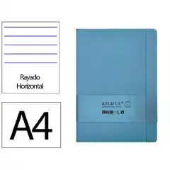 Material CUADERNO CON GOMILLA ANTARTIK NOTES TAPA DURA A4 HOJAS RAYAS AZUL CLARO 100 HOJAS 80 GR FSC TW75 170042