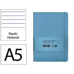 Material CUADERNO CON GOMILLA ANTARTIK NOTES TAPA DURA A5 HOJAS RAYAS AZUL CLARO 100 HOJAS 80 GR FSC TW79 170046