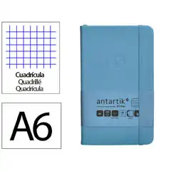 Material CUADERNO CON GOMILLA ANTARTIK NOTES TAPA DURA A6 HOJAS CUADRICULA AZUL CLARO 100 HOJAS 80 GR FSC TW83 170050