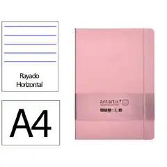 Material CUADERNO CON GOMILLA ANTARTIK NOTES TAPA DURA A4 HOJAS RAYAS ROSA PASTEL 100 HOJAS 80 GR FSC TW87 170054