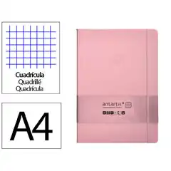 Material CUADERNO CON GOMILLA ANTARTIK NOTES TAPA DURA A4 HOJAS CUADRICULA ROSA PASTEL 100 HOJAS 80 GR FSC TW88 170055