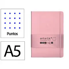 Material CUADERNO CON GOMILLA ANTARTIK NOTES TAPA DURA A5 HOJAS PUNTOS ROSA PASTEL 100 HOJAS 80 GR FSC TW90 170057