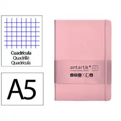 Material CUADERNO CON GOMILLA ANTARTIK NOTES TAPA DURA A5 HOJAS CUADRICULA ROSA PASTEL 100 HOJAS 80 GR FSC TW92 170059