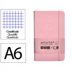 Material CUADERNO CON GOMILLA ANTARTIK NOTES TAPA DURA A6 HOJAS CUADRICULA ROSA PASTEL 100 HOJAS 80 GR FSC TW95 170062