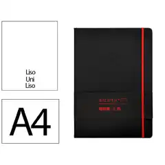 Material CUADERNO CON GOMILLA ANTARTIK NOTES TAPA DURA A4 HOJAS LISAS NEGRO Y ROJO 100 HOJAS 80 GR FSC TW97 170064