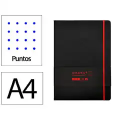 Material CUADERNO CON GOMILLA ANTARTIK NOTES TAPA DURA A4 HOJAS PUNTOS NEGRO Y ROJO 100 HOJAS 80 GR FSC TW98 170065