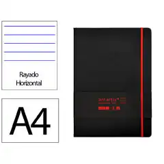 Material CUADERNO CON GOMILLA ANTARTIK NOTES TAPA DURA A4 HOJAS RAYAS NEGRO Y ROJO 100 HOJAS 80 GR FSC TW99 170066