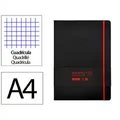 Material CUADERNO CON GOMILLA ANTARTIK NOTES TAPA DURA A4 HOJAS CUADRICULA NEGRO Y ROJO 100 HOJAS 80 GR FSC TX01 170067