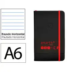 Material CUADERNO CON GOMILLA ANTARTIK NOTES TAPA DURA A6 HOJAS RAYAS NEGRO Y ROJO 100 HOJAS 80 GR FSC TX07 170073