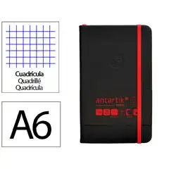 Material CUADERNO CON GOMILLA ANTARTIK NOTES TAPA DURA A6 HOJAS CUADRICULA NEGRO Y ROJO 100 HOJAS 80 GR FSC TX08 170074