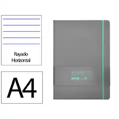 Material CUADERNO CON GOMILLA ANTARTIK NOTES TAPA DURA A4 HOJAS RAYAS GRIS Y TURQUESA 100 HOJAS 80 GR FSC TX12 170078