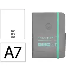 Material CUADERNO CON GOMILLA ANTARTIK NOTES TAPA DURA A7 HOJAS LISAS GRIS Y TURQUESA 80 HOJAS 80 GR FSC TX21 170087