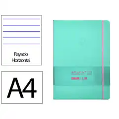 Material CUADERNO CON GOMILLA ANTARTIK NOTES TAPA DURA A4 HOJAS RAYAS ROSA Y TURQUESA 100 HOJAS 80 GR FSC TX24 170090