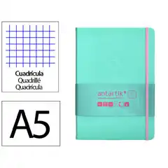 Material CUADERNO CON GOMILLA ANTARTIK NOTES TAPA DURA A5 HOJAS CUADRICULA ROSA Y TURQUESA 100 HOJAS 80 GR FSC TX29 170095