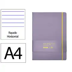 Material CUADERNO CON GOMILLA ANTARTIK NOTES TAPA DURA A4 HOJAS RAYAS MORADO Y AMARILLO 100 HOJAS 80 GR FSC TX36 170102