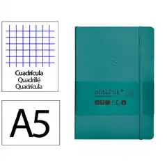 Material CUADERNO CON GOMILLA ANTARTIK NOTES TAPA BLANDA A5 HOJAS CUADRICULA VERDE AGUAMARINA 80 HOJAS 80 GR FSC TX70 170136