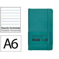 Material CUADERNO CON GOMILLA ANTARTIK NOTES TAPA BLANDA A6 RAYAS VERDE AGUAMARINA 100 HOJAS 80 GR FSC TX72 170138