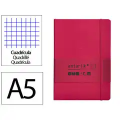 Material CUADERNO CON GOMILLA ANTARTIK NOTES TAPA BLANDA A5 HOJAS CUADRICULA BURDEOS 80 HOJAS 80 GR FSC TX77 170143