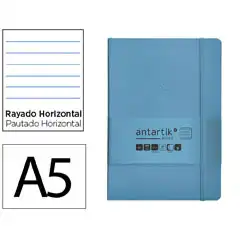 Material CUADERNO CON GOMILLA ANTARTIK NOTES TAPA BLANDA A5 HOJAS RAYAS AZUL CLARO 80 HOJAS 80 GR FSC TX90 170156
