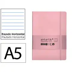 Material CUADERNO CON GOMILLA ANTARTIK NOTES TAPA BLANDA A5 HOJAS RAYAS ROSA PASTEL 80 HOJAS 80 GR FSC TX97 170163