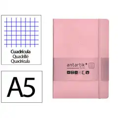 Material CUADERNO CON GOMILLA ANTARTIK NOTES TAPA BLANDA A5 HOJAS CUADRICULA ROSA PASTEL 80 HOJAS 80 GR FSC TX98 170164