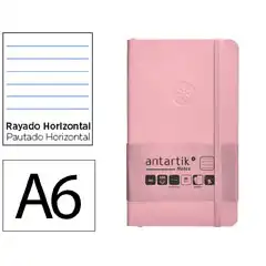 Material CUADERNO CON GOMILLA ANTARTIK NOTES TAPA BLANDA A6 RAYAS ROSA PASTEL 100 HOJAS 80 GR FSC TY01 170166