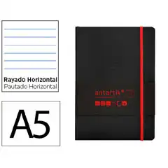 Material CUADERNO CON GOMILLA ANTARTIK NOTES TAPA BLANDA A5 HOJAS RAYAS NEGRO Y ROJO 80 HOJAS 80 GR FSC TY05 170170