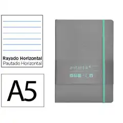 Material CUADERNO CON GOMILLA ANTARTIK NOTES TAPA BLANDA A5 HOJAS RAYAS GRIS Y TURQUESA 80 HOJAS 80 GR FSC TY12 170177