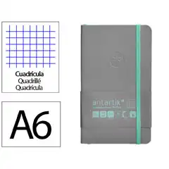 Material CUADERNO CON GOMILLA ANTARTIK NOTES TAPA BLANDA A6 CUADRICULA GRIS Y TURQUESA 100 HOJAS 80 GR FSC TY16 170181