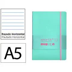 Material CUADERNO CON GOMILLA ANTARTIK NOTES TAPA BLANDA A5 HOJAS RAYAS ROSA Y TURQUESA 80 HOJAS 80 GR FSC TY19 170184