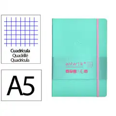 Material CUADERNO CON GOMILLA ANTARTIK NOTES TAPA BLANDA A5 HOJAS CUADRICULA ROSA Y TURQUESA 80 HOJAS 80 GR FSC TY20 170185
