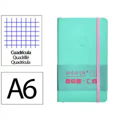 Material CUADERNO CON GOMILLA ANTARTIK NOTES TAPA BLANDA A6 CUADRICULA ROSA Y TURQUESA 100 HOJAS 80 GR FSC TY23 170188