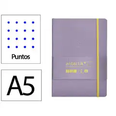 Material CUADERNO CON GOMILLA ANTARTIK NOTES TAPA BLANDA A5 HOJAS PUNTOS MORADO Y AMARILLO 80 HOJAS 80 GR FSC TY25 170190