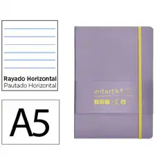 Material CUADERNO CON GOMILLA ANTARTIK NOTES TAPA BLANDA A5 HOJAS RAYAS MORADO Y AMARILLO 80 HOJAS 80 GR FSC TY26 170191