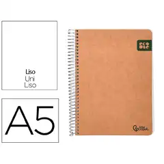 CUADERNO ESPIRAL LIDERPAPEL A5 TAPA CARTULINA KRAFT CONTRACOLADA 120H LISO PAPEL 100% RECICLADO 80 GRS. LISO 171405