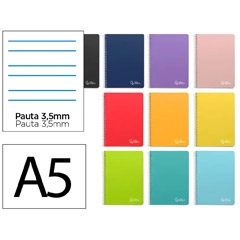 Material CUADERNO ESPIRAL LIDERPAPEL CUARTO WITTY T. DURA 80H 75GR A5 RAYADO MONTESSORI 3,5 MM COLORES SURTIDOS BC56 172275