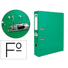 ARCHIVADOR DE PALANCA LIDERPAPEL Fº DOCUMENTA FORRADO PVC CON RADO LOMO 75MM VERDE COMPRESOR METALICO AZ34 21148