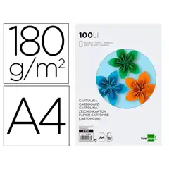 Material CARTULINA LIDERPAPEL A4 180G/M2 BLANCO PAQ. DE 100 HJ CT01 24578