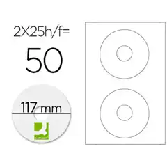 ETIQUETA ADHESIVA Q-CONNECT KF01579 -TAMAÑO CD-ROM -FOTOCOPIADORA -LASER -INK-JET-CAJA CON 25 H/50 ETIQUETAS KF01579 25202