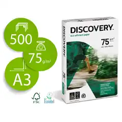Material PAPEL FOTOCOPIADORA DISCOVERY DIN A3 75 GRS. PAPEL MULTIUSO INK-JET Y LASER-PAQ. DE 500 HJ 28241