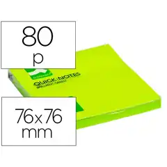 BLOC DE NOTAS ADHESIVAS QUITA Y PON Q-CONNECT 76X76 MM VERDE NEON 80 HJ KF10515 29132
