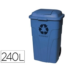 PAPELERA CONTENEDOR Q-CONNECT PLASTICO CON T.DERA 240L COLOR AZUL 1040X620X610 MM CON RUEDAS KF04242 36132