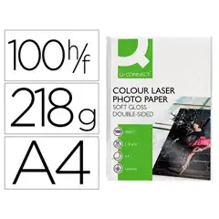 PAPEL Q-CONNECT FOTO GLOSSY DIN A4 PARA FOTOCOPIADORAS E IMPRESORAS LASER PAQ. DE 100 HJ DE 218 GR KF01935 36218