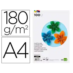 CARTULINA LIDERPAPEL A4 180G/M2 10 COLORES SURTIDOS PAQ. DE 100 HJ CT04 37332