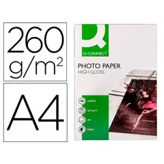PAPEL Q-CONNECT FOTO GLOSSY DIN A4 ALTA CALIDAD DIGITAL PHOTO PARA INK-JET BOLSA DE 50 HJ DE 260 GR KF02772 38153