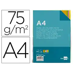 PAPEL COLOR LIDERPAPEL A4 75GR NEON 4 COLORES SURTIDOS PAQ. DE 100 HJ PC45 44573