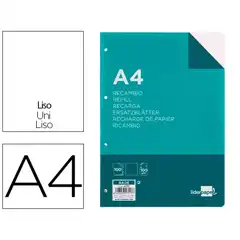 RECAMBIO LIDERPAPEL A4 100 HJ 100G/M2 LISO SIN MARGEN 4 TALADROS RA06 47117